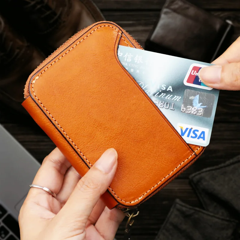 Genuine Leather Card Wallet Large Capacity Coin Purse With Zipper Credit Card Holder Pocket Multi-card Organizer Bag