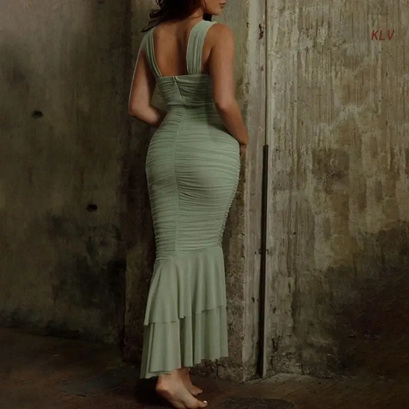 Fishtail Long Dresses Bodycon Sexy Wedding Guest Evening Party Maxi-dresses Solid Color Patch Work Long Skirts for Women 6XDA