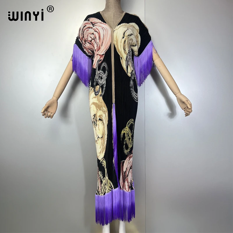 WINYI Pleated Elastic 느슨한 드리 워진 드레스 홀리데이 비치 커버 맥시 kaftan abaya 두바이 럭셔리 파티 드레스 boho 이브닝 드레스