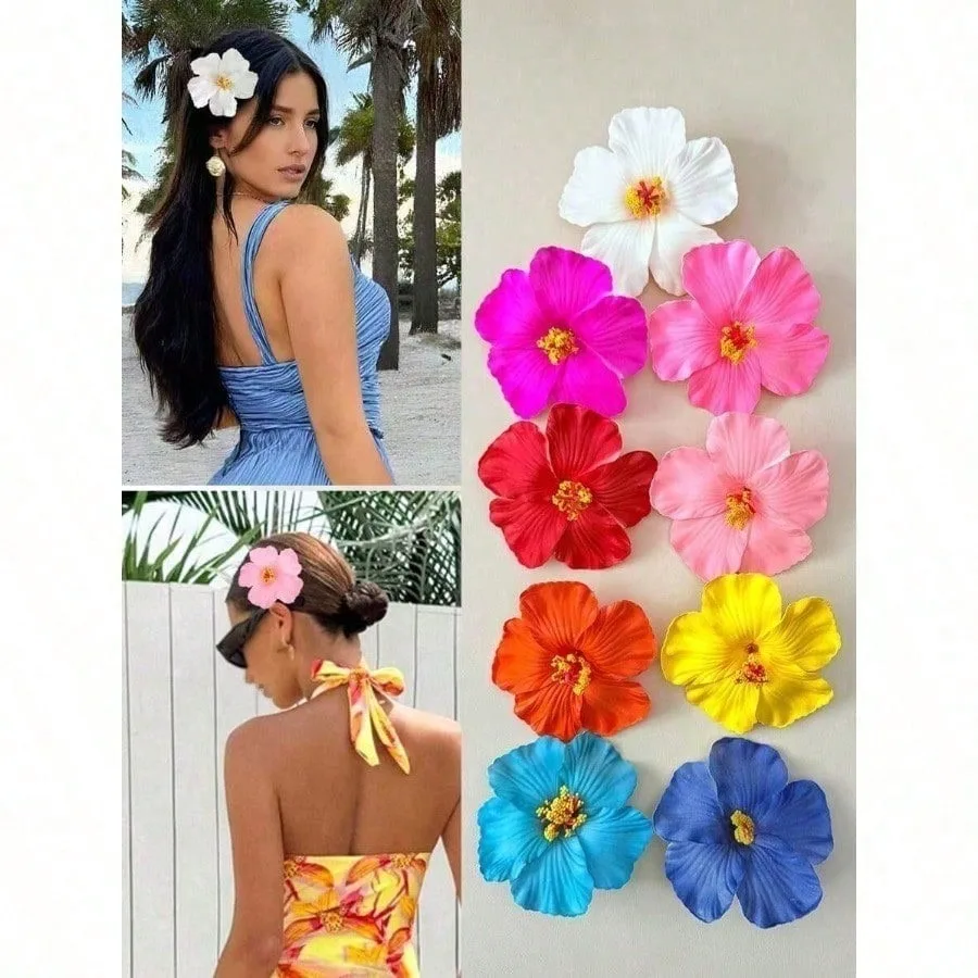

6pcs/Set Hawaiian Flower Hair Clips, Ladies Hibiscus & Lotus Flower Hair Clips, Fashion Artificial Flower Hair Clips, Summer Holiday Beach Party Hair Accessories, Bohemian Fabric Hair Clips Set, Elegant Ladies Hair Clips, Summer Women Hair Accessories,