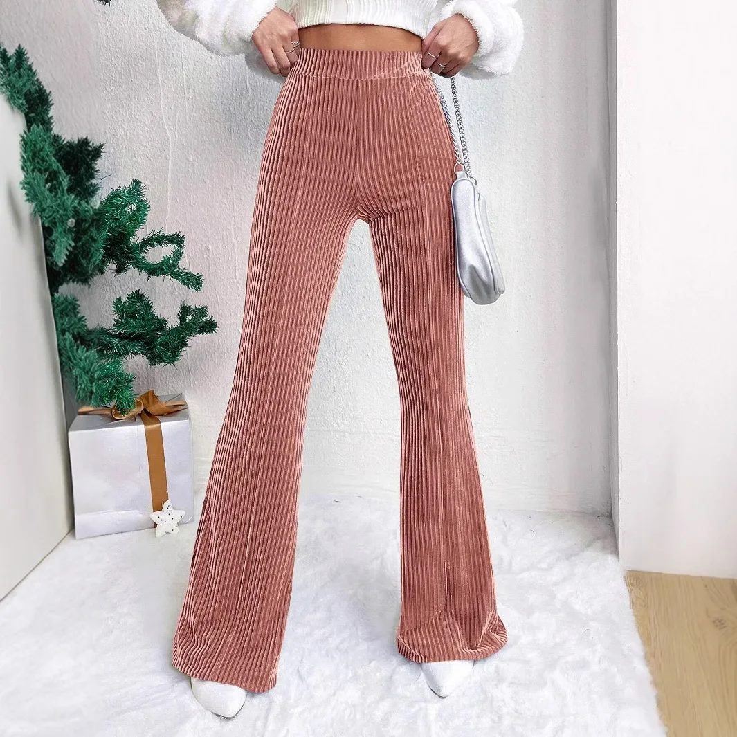 High waisted casual wide leg pants 2025 autumn and winter new velvet flared pants solid color street party sports women's pants