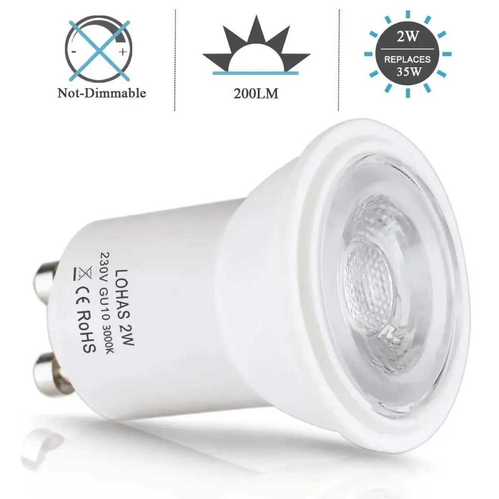 LED Light Bulb 2W Mini GU10 SMD 3000/6000K Warm/Cold White 35Watt Replacement for Small 35mm Non Dimmable [Energy Class A+]6Pack