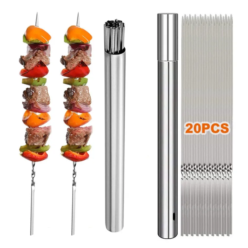 

Stainless Steel Barbecue Skewer Reusable Flat BBQ Needle Stick Barbecue Tools for Outdoor Camping Party Accessories 10/20Pcs