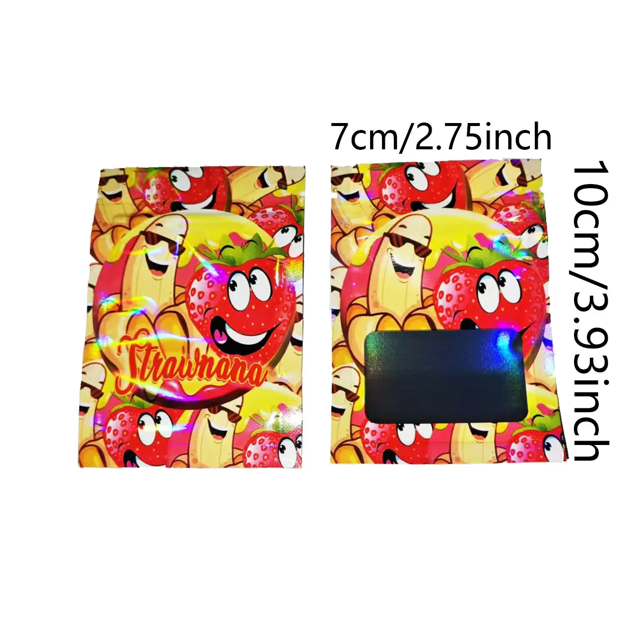 100pcs Cartoon Fruit Design Laser Resealable Zip Lock Mylar Bags 1 Gram Gift Storage Bag Self-Sealing Smell-proof Zipper Pouches