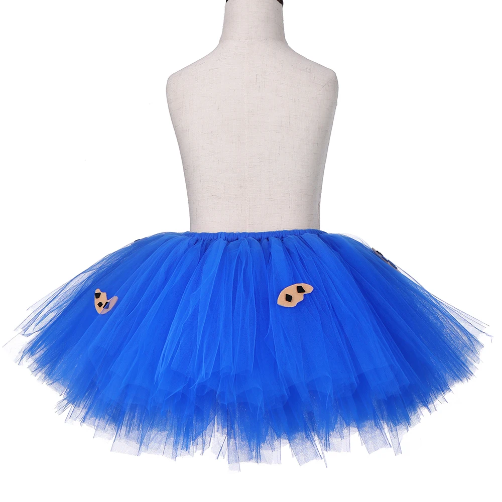 Ensemble de jupe tutu en tulle bleu moelleux pour filles, jupe de monstre de cookie, costume d'Halloween pour enfants, fête d'anniversaire pour enfants