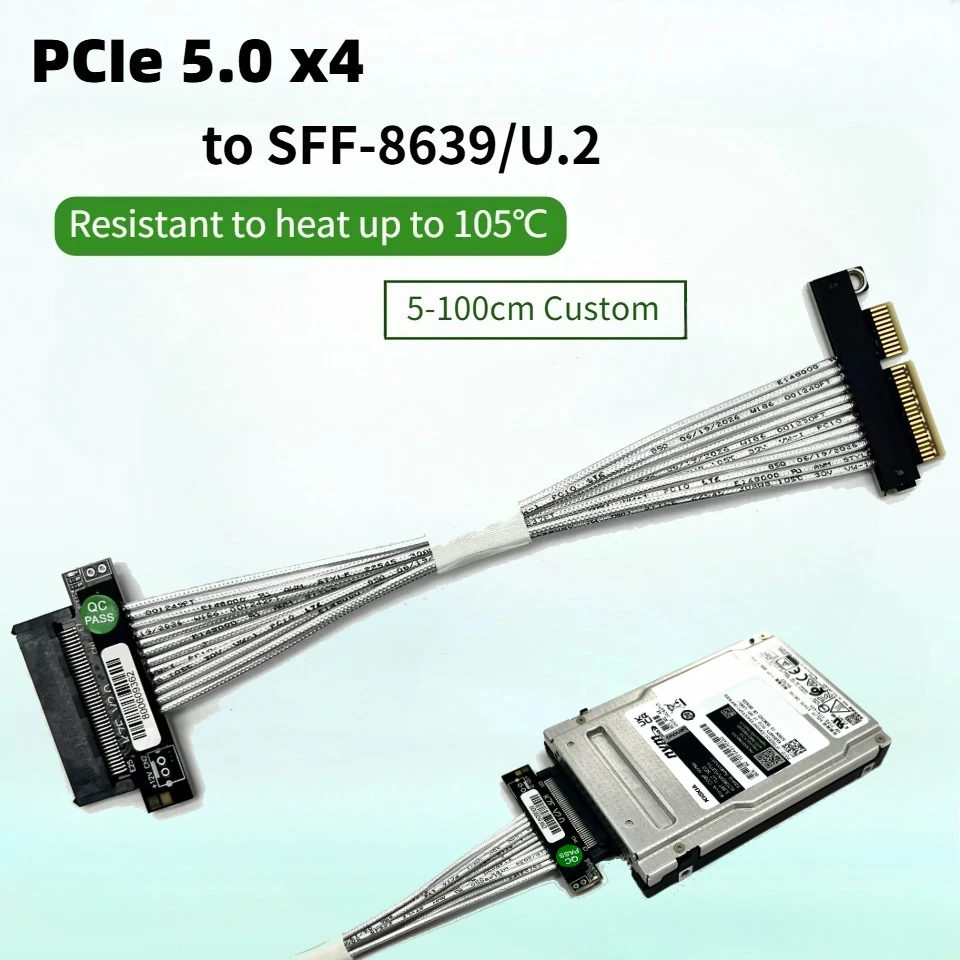 ADT PCIe 5.0 x4 to U.2 SFF-8639 High Speed Lossless Adapter Cable Gen5 U.2 8639 Heat-Resistant Stable Cable 5-100CM For AI Drone