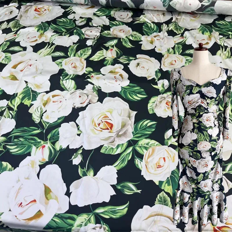 

Поплин из хлопка или атласа с принтом белой розы для платья/блузы Telas Para Costura Tissus, материал для шитья своими руками