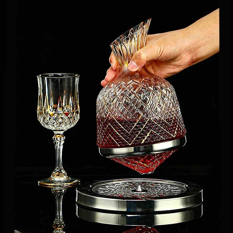 360 Rotating Wine Decanter Tumbler 1500ml Decanter Dispenser Crystal Glass Bottle Brandy Whisky Wine Jug Gift Bar Decoration