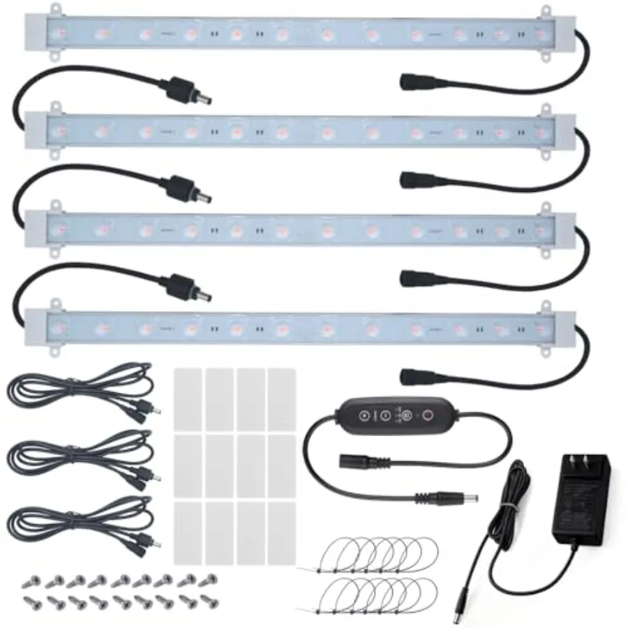 

Grow Light Strip Kit 36W with Timer 4 pcs 16 Inches LED Grow Light Strips with Extension Cables Mounting Accessories for Greenh