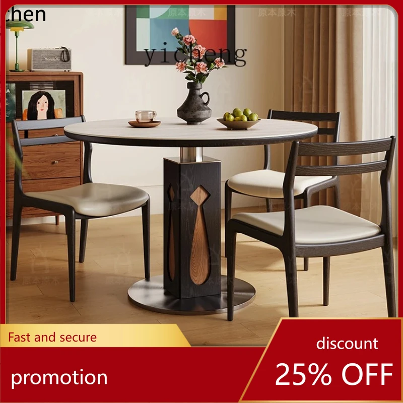 

HXL log medieval solid wood rock slab round table household small apartment dining table round restaurant