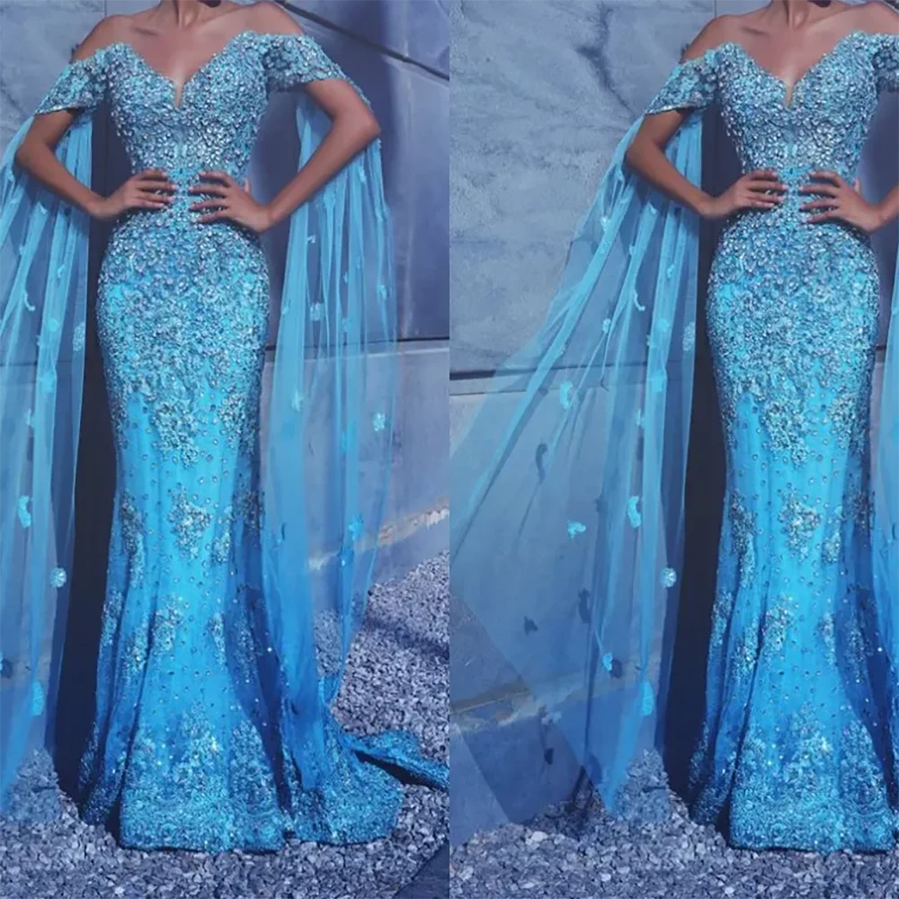 

Luxury Off Shoulder Sequined Beading Mermaid Formal Evening Dresses Birthday Party Prom Gowns Customized