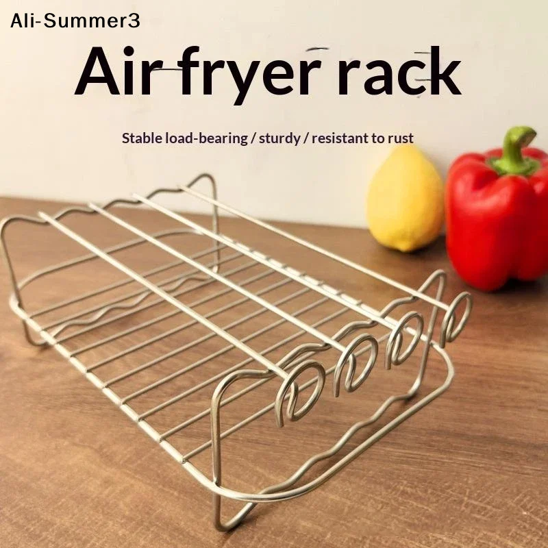 【J3a】【YR】BBQ Air Electric Fryer Accessories 430 Stainless Steel Double Layer Grill Rack Steam Rack Air Fryer Rack Dining & Bar