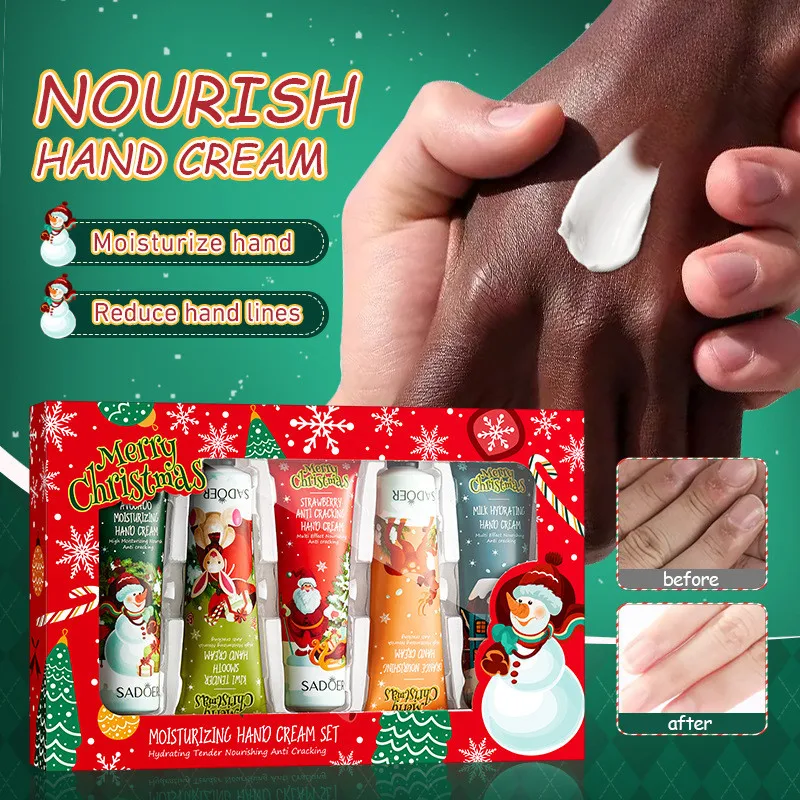 SADOER 5 Piece Set of Moisturizing and Anti Cracking Hand Cream for Christmas Gift Box