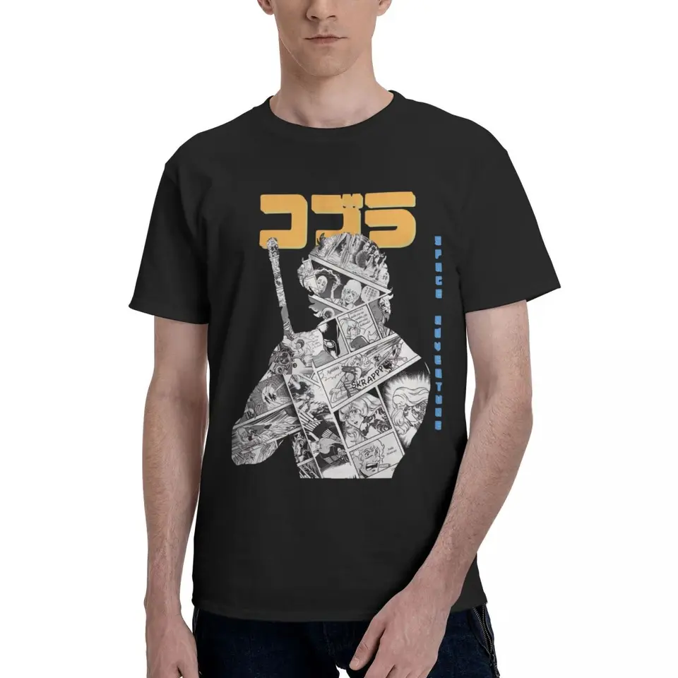 Manga Space Adventure Cobra Print Men T-shirt Hip Hop Cotton Short