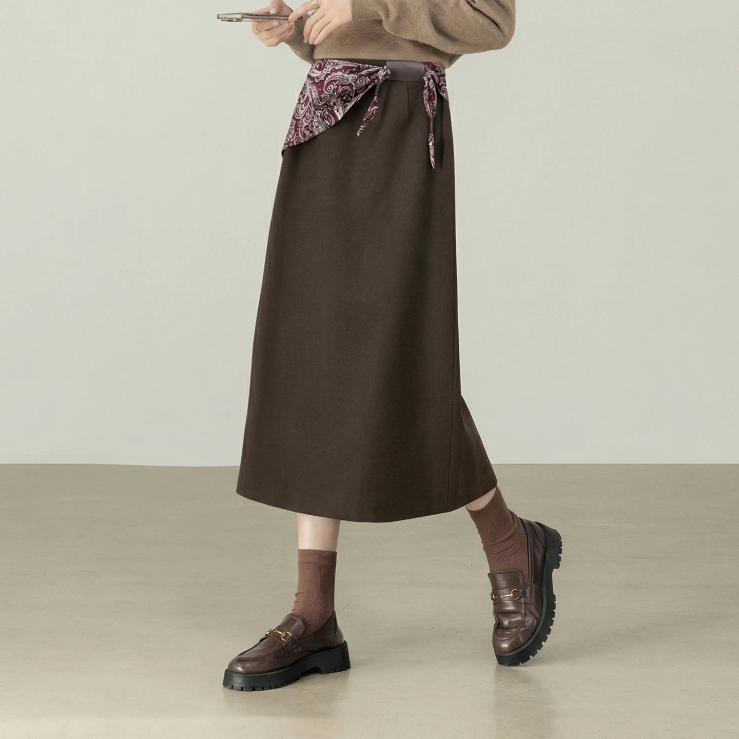 SENTUBILA Women's Midi Skirt 2026 Ladies Detachable Pint Scarf Straight Skirt Autumn Winter Versatile Female Clothes 164QA6333