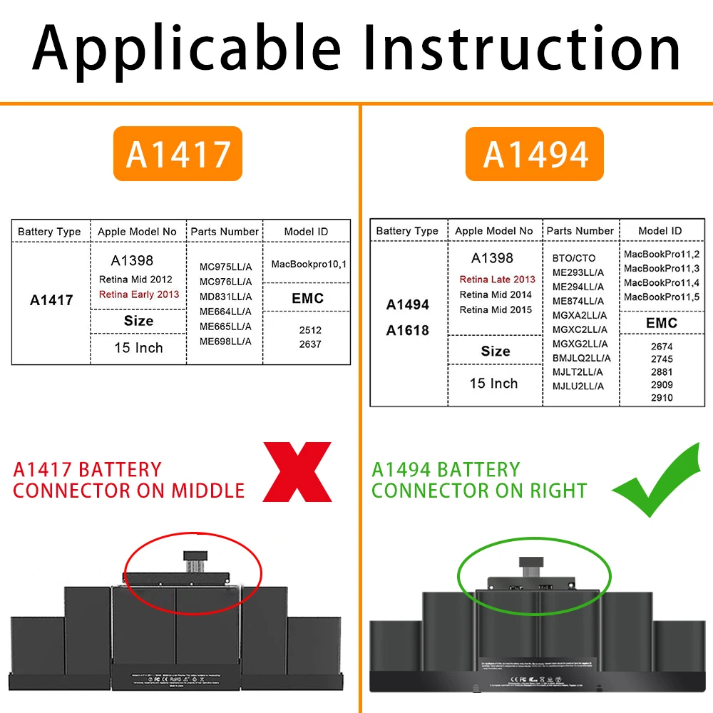 Nobi-A1494 Bateria do portátil para Apple MacBook Pro, 15 polegadas, A1398 Retina, 2013, 2014 ano, ferramentas gratuitas, 500 + ciclos, transporte rápido