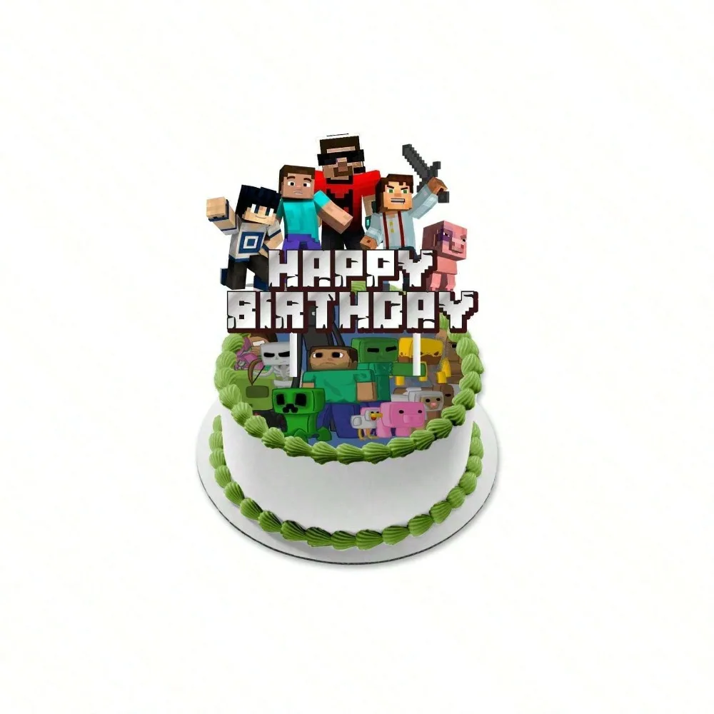 25Pcs Minecraft Cake Topper Set Pixel Game Kids Boys Happy Birthday Cake Decor Cupcake Toppers Gamer Party Photo Prop Supplies