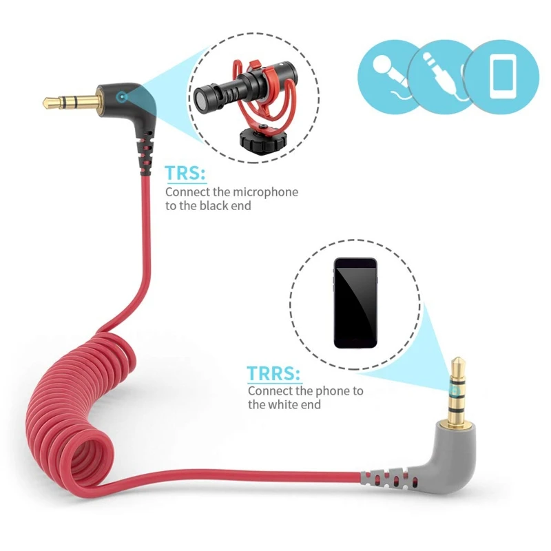TRS to TRRS Microphone Cable 3.5mm Male to Male Right Angle Patch Adapter Cable Wireless Lavalier Mic Cord for BOYA Rode SC7