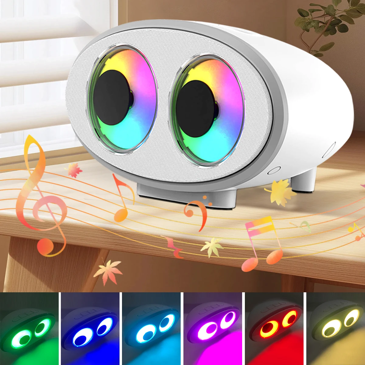 Alto-falante Bluetooth 2 em 1 em forma de olho Gerador de ruído branco com luz noturna LED colorida 4 modos Bateria de 1800mAh Ideal para relaxar