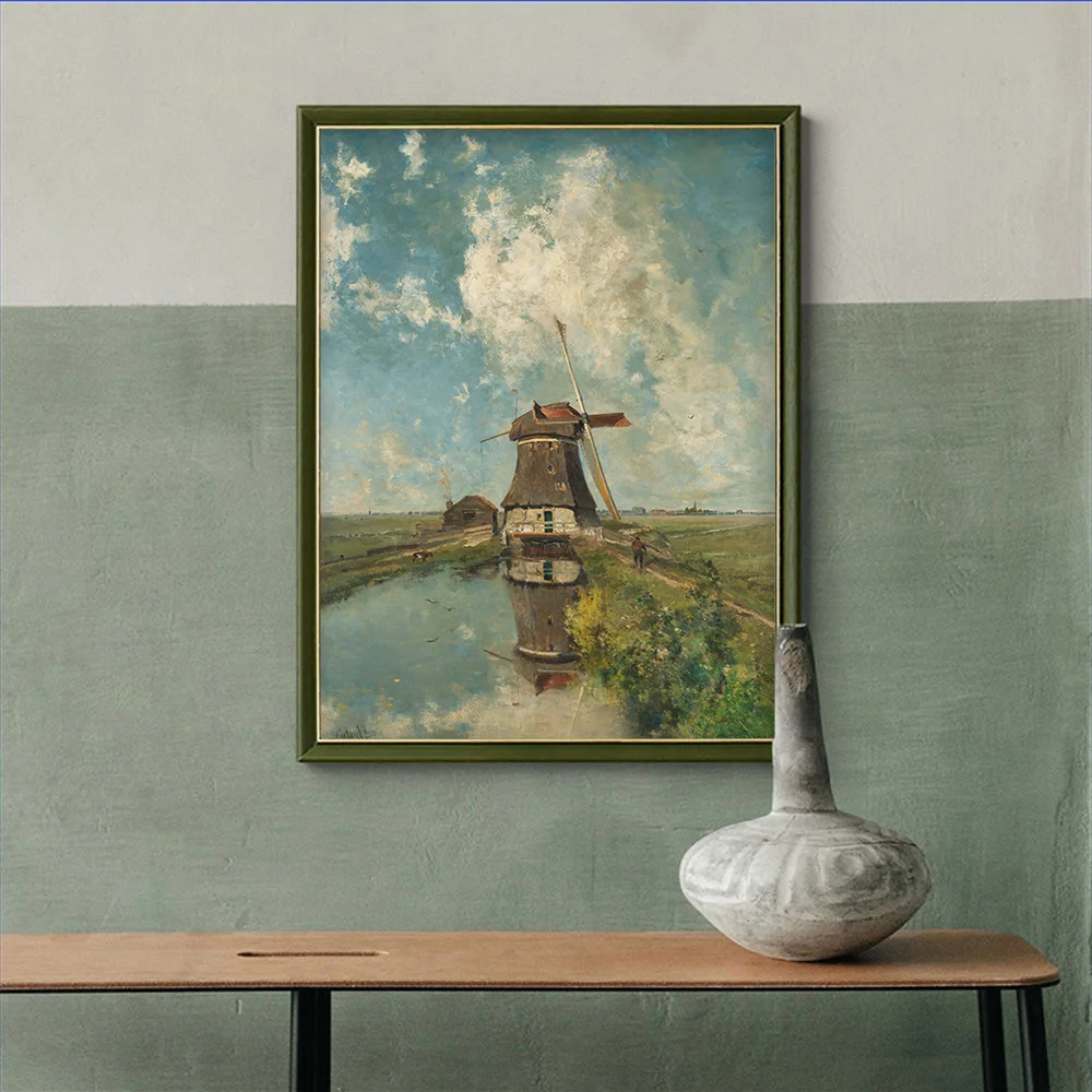 Paul Gabriel Art Print Poster A Windmill On Polder Waterway In Month July Canvas Painting Decor Wall Picture