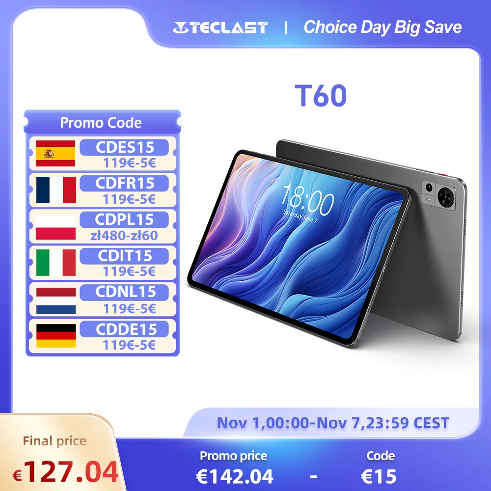 Teclast T60 12 inch Tablet Android 14 2000x1200 Fully Laminated T616 8 Core Max 20GB RAM 256GB ROM 4G LTE Dual SIM type C 8000mAh Widevine L1