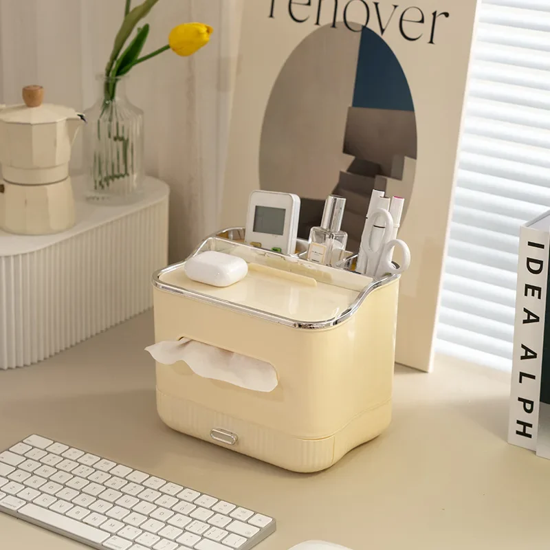 Desktop Multifunctional Tissue Box Student Stationery Storage Living Room Dining Table Tea Table Remote Control Storage Box