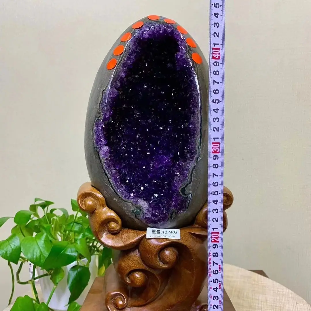 Huge AmazingNatural Purple Crystal Cluster Dinosaur Egg,Quartz Crystal Cluster Ore Egg,Mineral Reiki Healing Wealth,Opening Gift