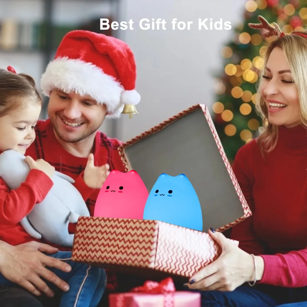 Mini Cat Baby Night Lamp No Battery 7-color Pat Touch Color-changing Eye Protection Bedroom Bedside Night Light Gift Children