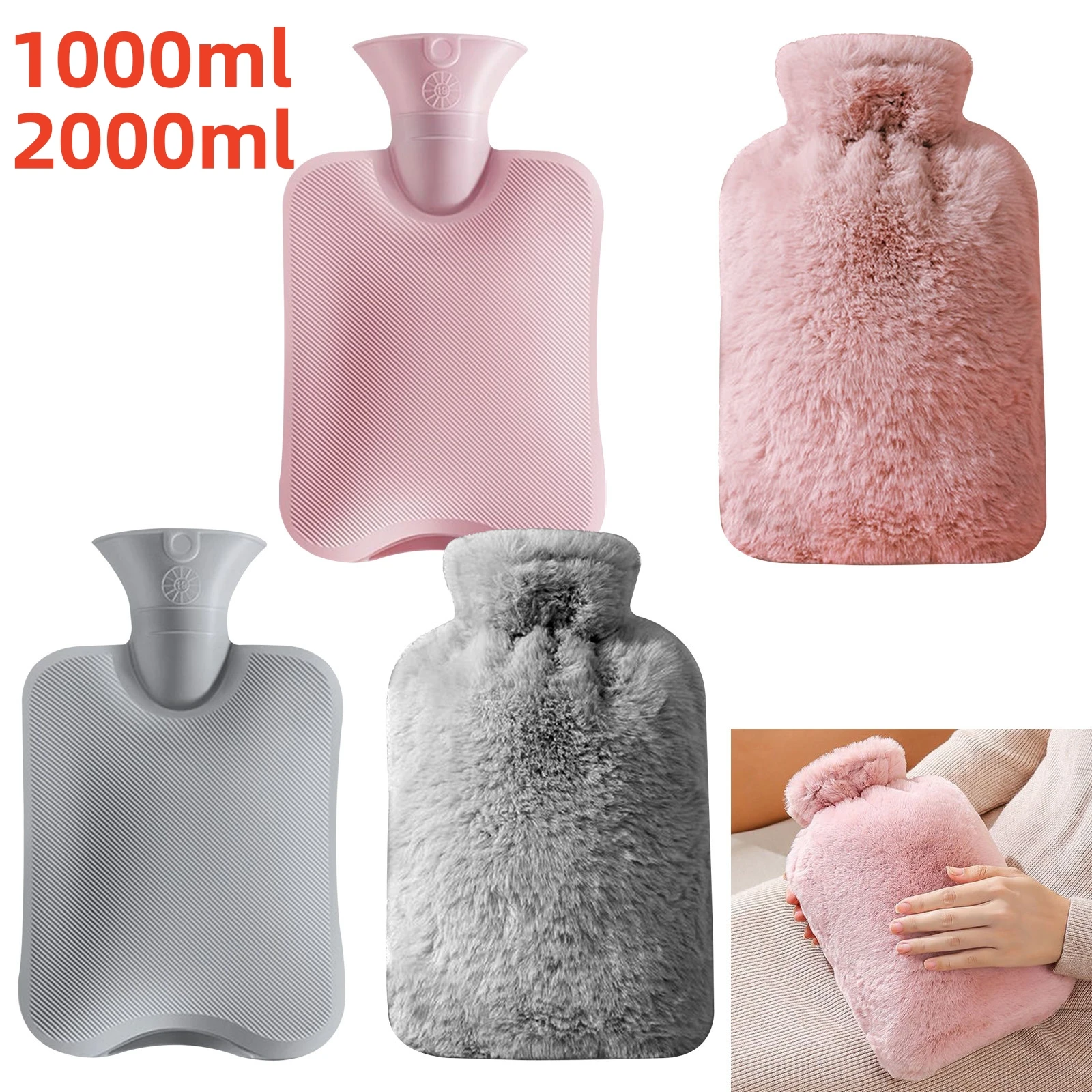 2000/1000ml Cute Hand Warmer Hot Water Bag Heat Warm Cartoon Hot Water Bottle Water Filling Keeping Coldproof Big Soft Reusable