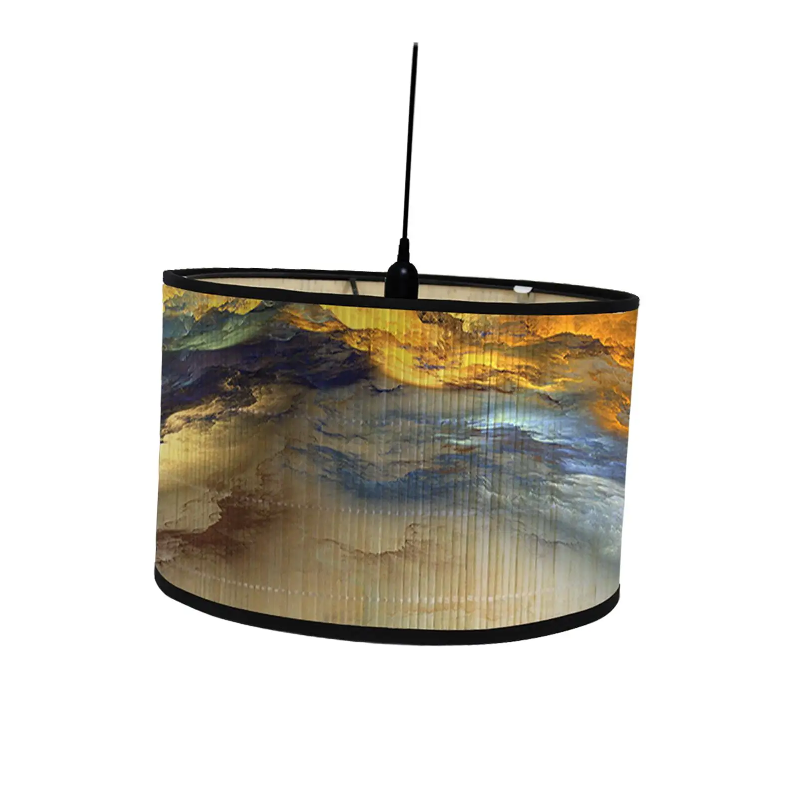 Drum Print Lamp Shade Replaceable Light Accessories Bamboo Lampshade Printed Drum Lampshade for Desk Floor Hanging Ceiling Lamp