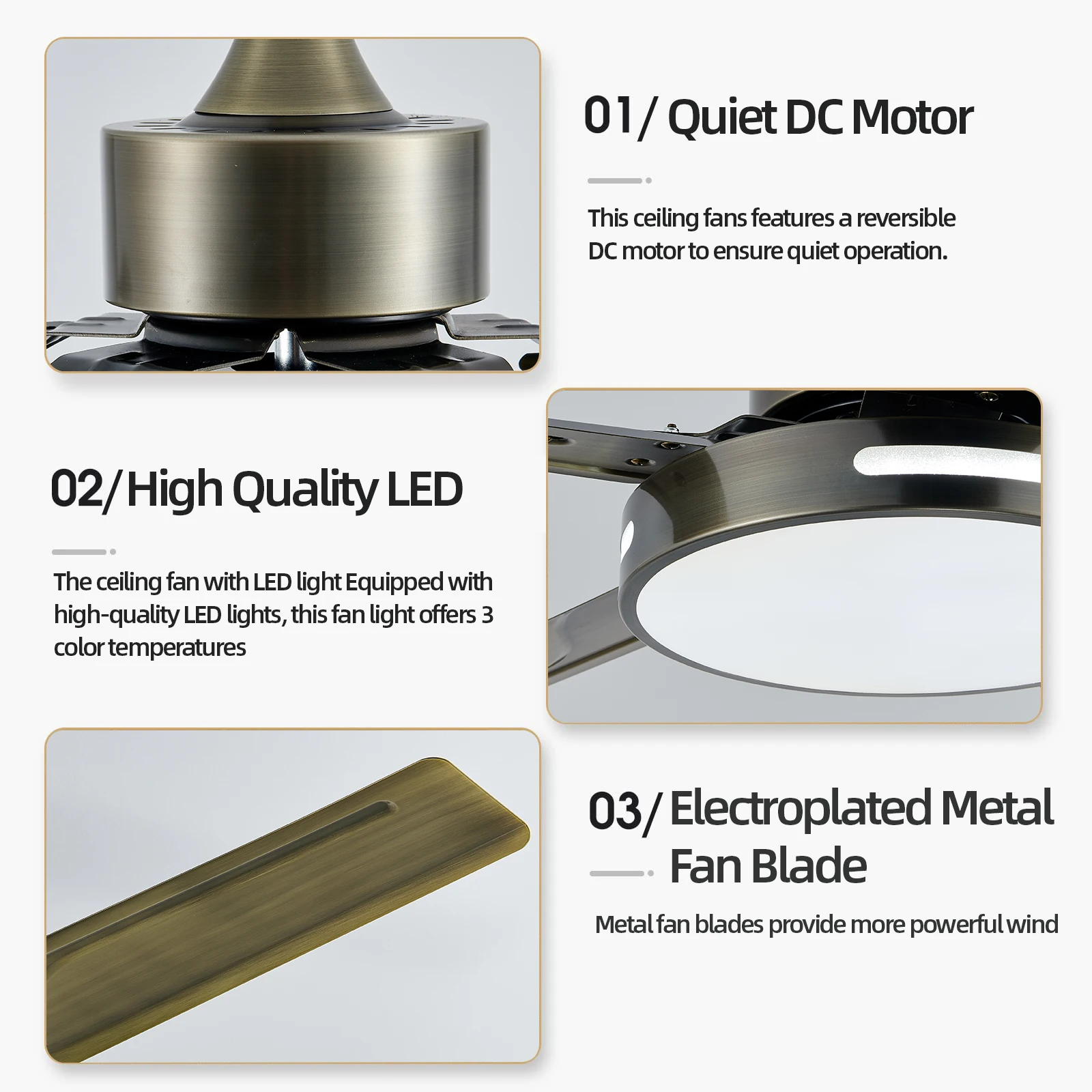 مروحة سقف جيلينا مقاس 52 بوصة مع جهاز تحكم عن بعد خفيف وغرفة المعيشة وغرفة الطعام وغرفة النوم ومروحة منزلية قابلة للعكس بقوة الرياح العالية