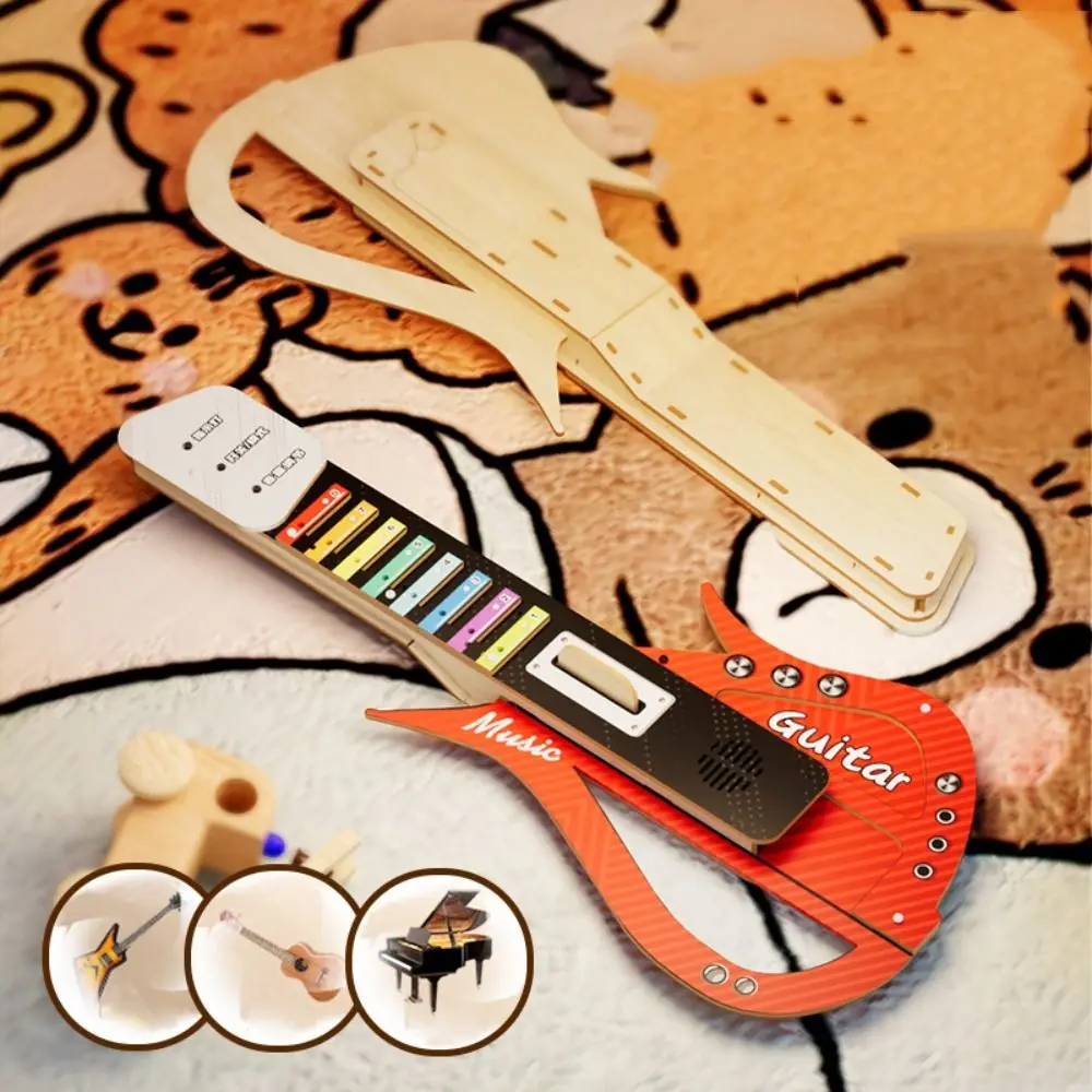 木製diyテクノロジー電動ギターdiy組み立てサウンド子供用音楽ギターインタラクティブパズル楽器