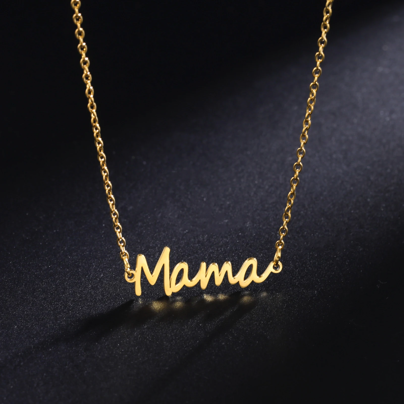 Skyrim Mama Letter Pendant Necklace for Women Stainless Steel Neck Chain Choker Trendy Family Jewelry Mother's Day Gift for Mom