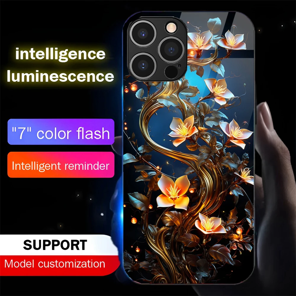 Smart Voice Controlled LED Light Phone Case Glowing Crystal Flower Design For Samsung S26 S25 S24 S23 S22 S21 S20 FE Plus Ultra