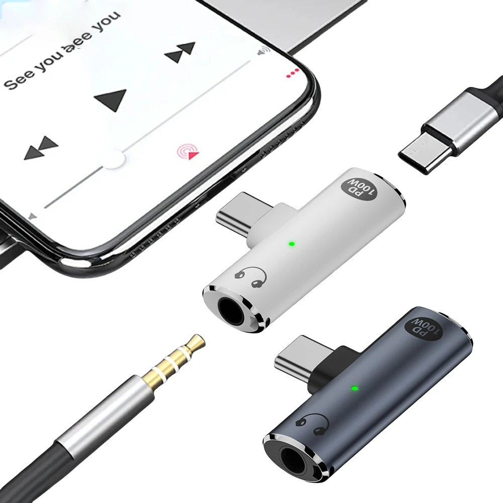 Adapter USB Typ C 2 w 1 do słuchawek 3.5mm i ładowarki z gniazdem audio Aux i PD 100W dla Xiaomi Huawei iPhone 15 16