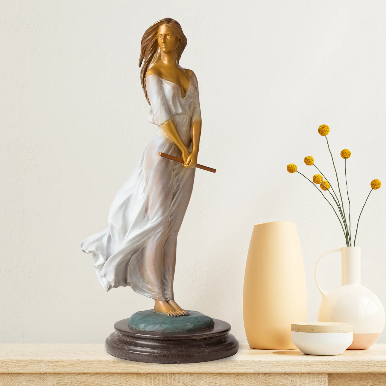 

42cm Famous Luo Li Rong Bronze Sculpture Pretty Lady Statue Handmade Elegant Female Statue With Marble Base Home Art Decor Gif