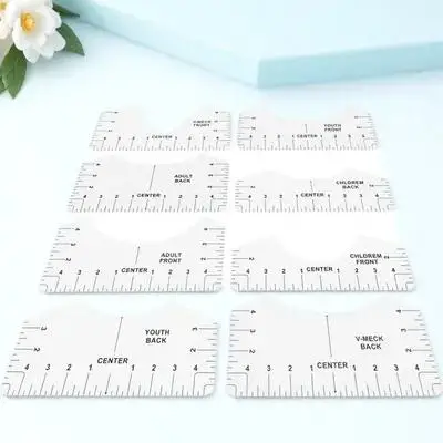 

8 Pcs Round Neck Ruler PVC Shirt Alignment Tool Lightweight Measuring T Shirt Centering Ruler Clothing Size Chart Clear