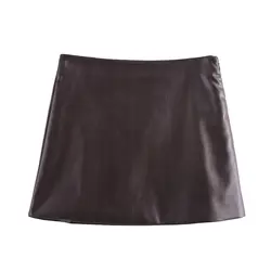 Tangada 2024 women faux leather skirts zipper female mini skirt QD0145