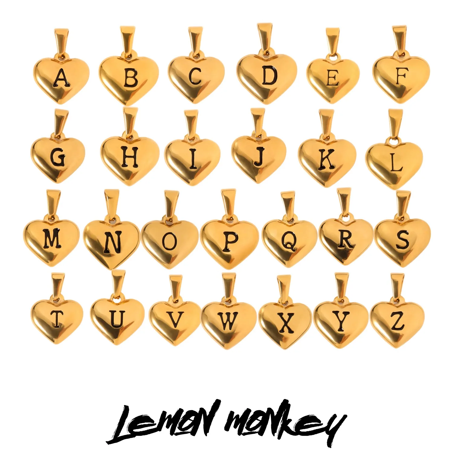 

Stainless steel heart shaped A-Z initials pendant for necklace bracelet making