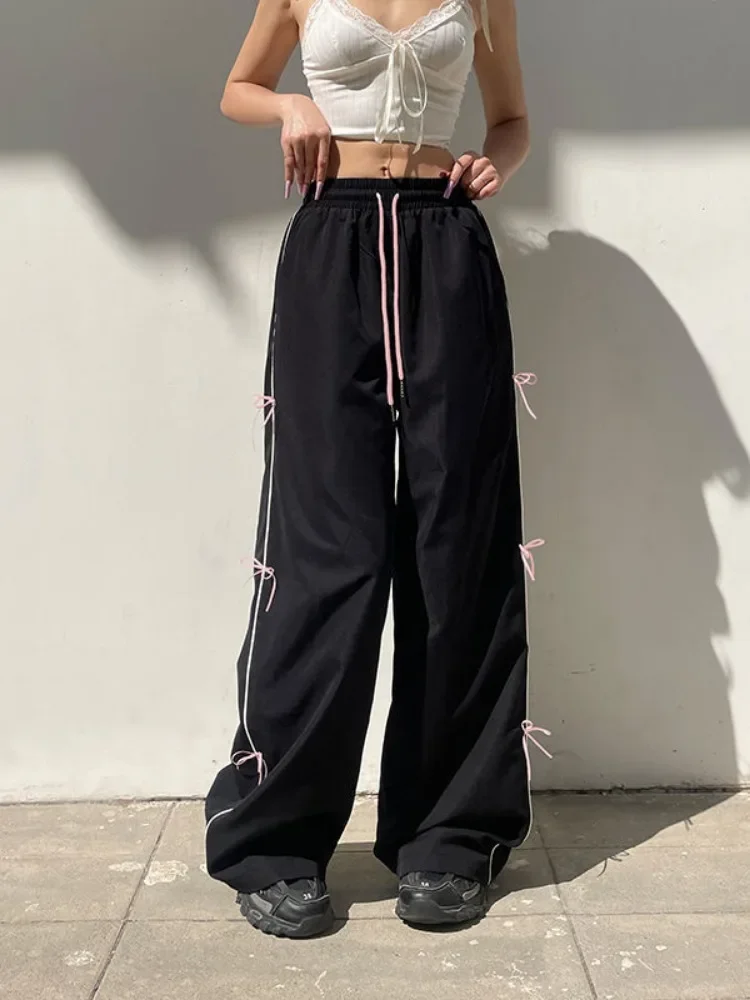 هوتشو Y2k 2000s خمر فضفاض Sweatpants امرأة الكورية موضة Harajuku السراويل المتضخم الشارع الشهير عادية Gyaru بنطلون الانحناء