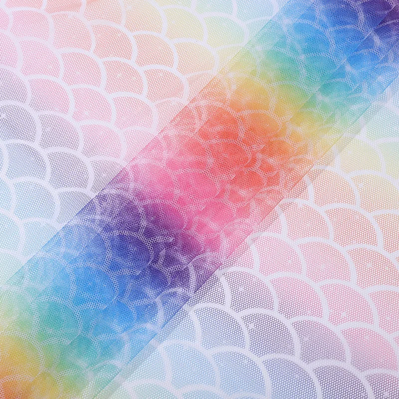 Pre-cut 1pc Gradient Rainbow Tulle Fabric with Mermaid Scales, Pre-Cut 50x150cm/19.68x59inch - Perfect