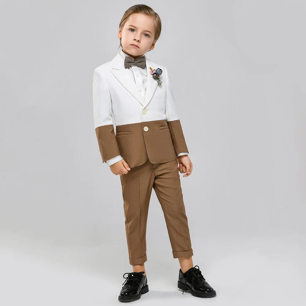Boy Suits Contrast Color 2 Piece Peak Lapel Wedding Party Tuxedos Latest Design Performance Graduation Fashion Kids Clothes