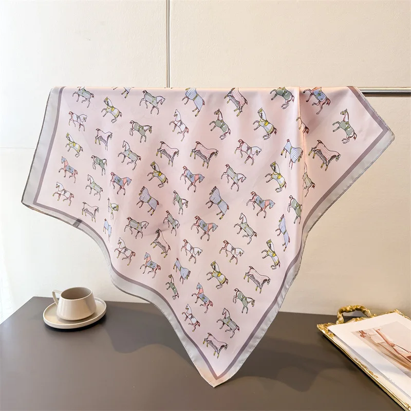Summer Women's Imitation Silk Square Scarf Luxury Print Headbands Foulard Bandana Neck Kerchief Hairbands Fashion Accessory view 4