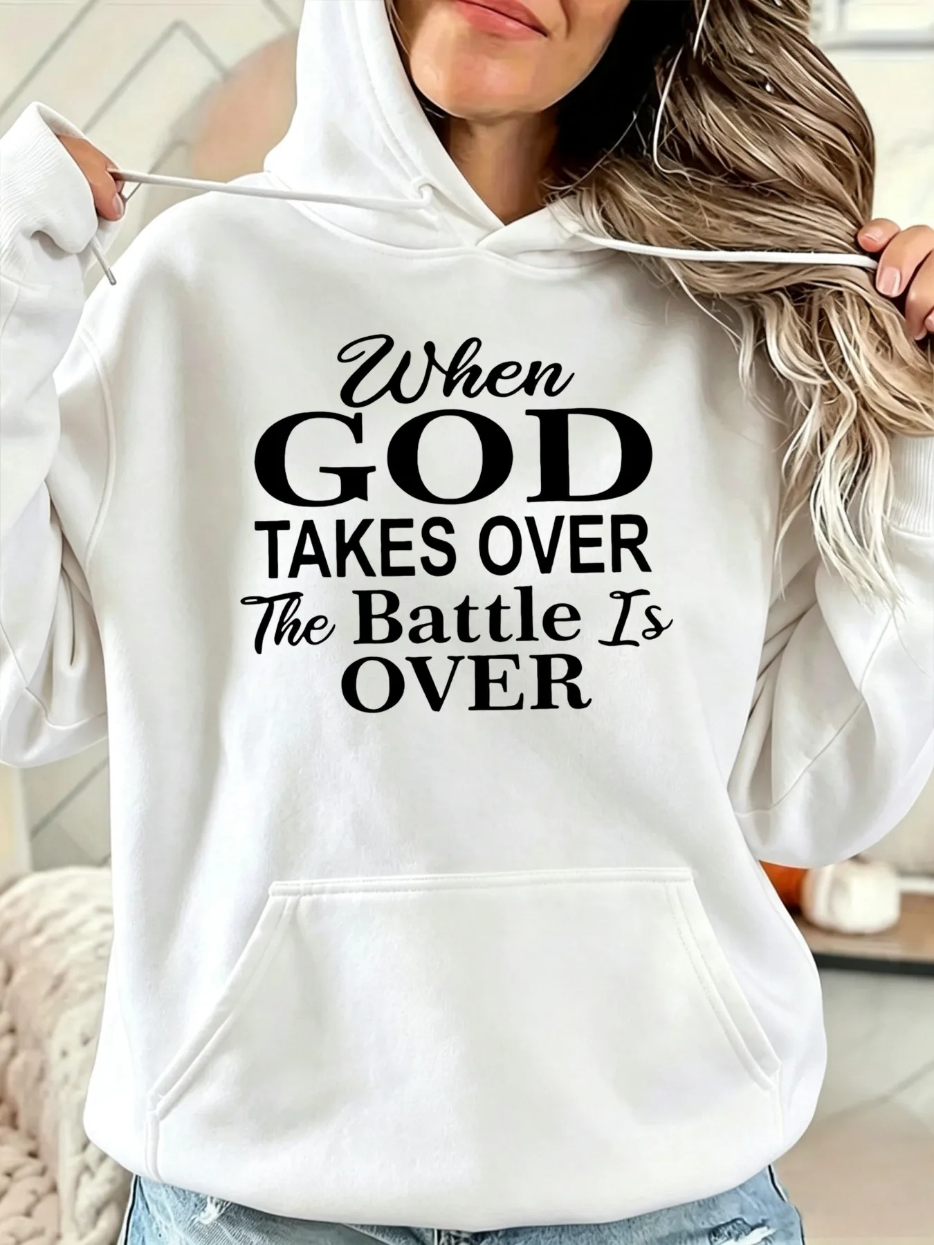 Women's Graphic Hoodie Inspirational When God Takes Over Hoodie Cozy Long Sleeve Pullover Heavy Front Pocket Red Geometric Print Fall Winter Casual Wear Autumn Winter Apparel Inspirational Casua