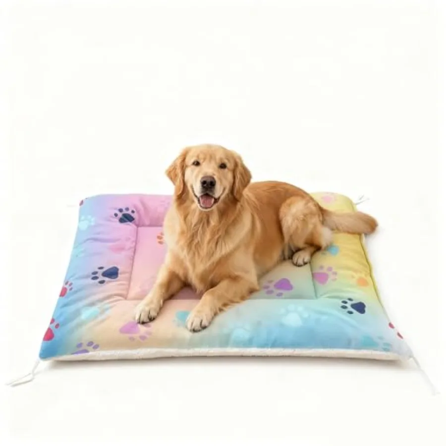 

Мягкий флисовый коврик-лежанка для собак и кошек с принтом радужных лап - моющаяся подстилка для будки - милая подушка для щенков и котят