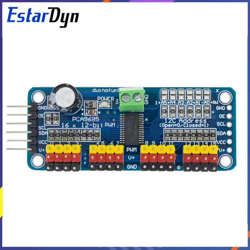 Estardyn PCA9685PW 16 قناة 12 بت PWM سيرفو شيلد سائق I2C واجهة PCA9685 وحدة لراسبيري بي