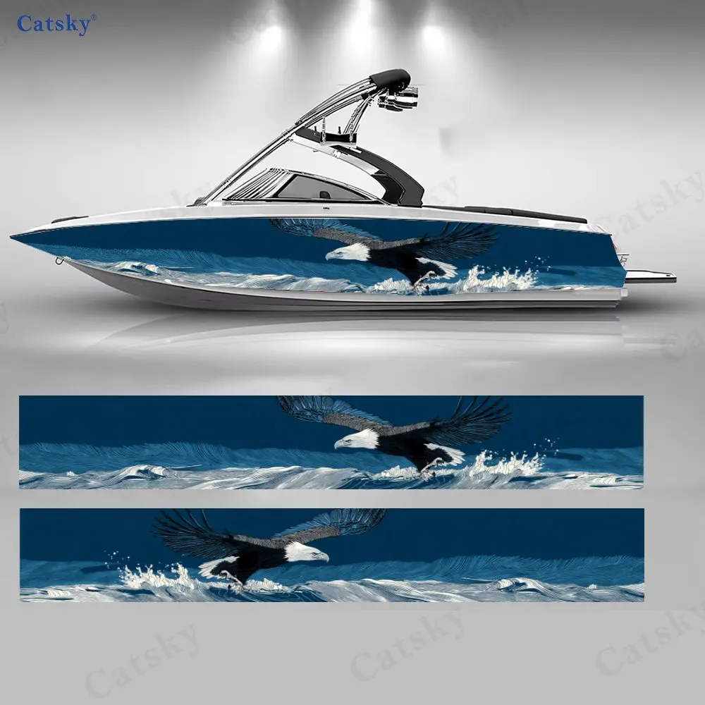 Bald Eagle Chasing Wave Boat Stickers, PVC Waterproof Durable Vinyl Wrap Decals for Fishing Boats, Durable and Stylish Design