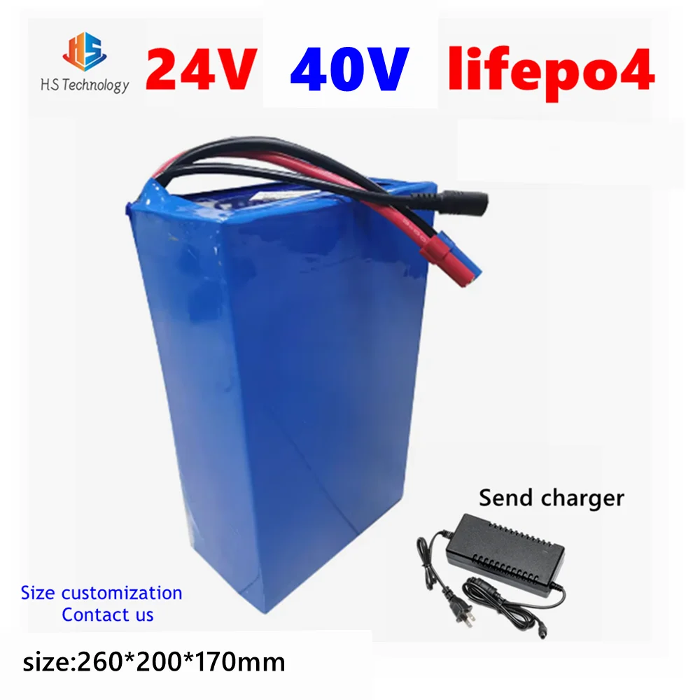 

HS Lithium titanate 24v 40Ah LTO battery pack with BMS for 1000W wheelchair monitor scooter cleaning machines RV + 5A Charger