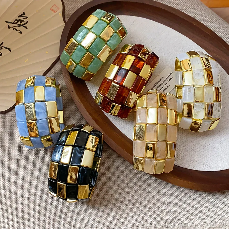 Bohemian Acrylic Square Splicing Bracelet for Women Geometric Round Bangles Personality Creative Holiday Party Jewelry Gifts W