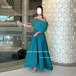 Qunque Off Shoulder Prom Dress فساتين حفلة موسيقية Pleated Formal Evening Party Gowns Short Sleeves Customized Vestidos De Festa